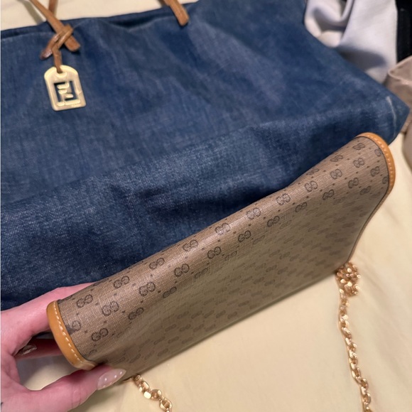 Fendi Denim Tote with Brown Leather Straps and Gold Logo Charm - Picture 2 of 16